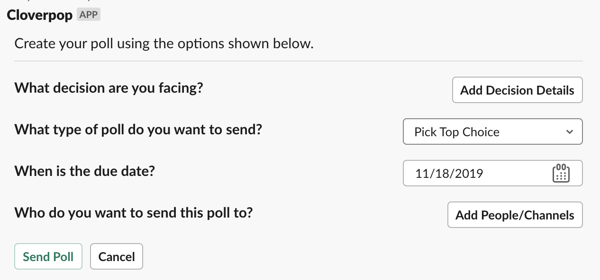 Cloverpop Slack Decision Poll Message