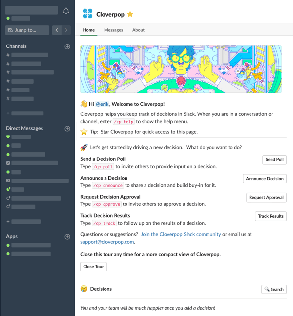 Cloverpop Slack Decision App Home